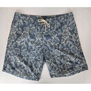 Faherty Men's Drawstring Floral Print Board Shorts  Blue Sz 35